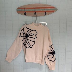 Cupshe Cream Floral Outline Sweater